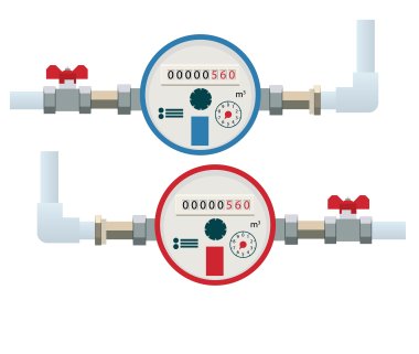 Automatic cold and hot water meters. Flat vector icon. Household